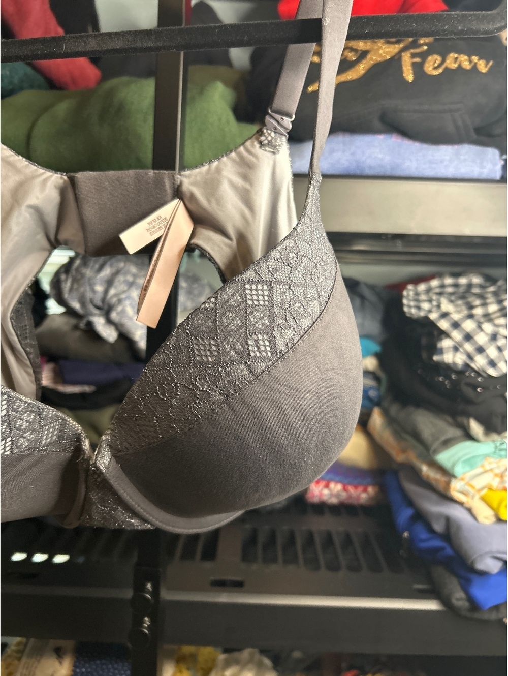 Victoria's Secret Gray Lace Trim Bra 40DD